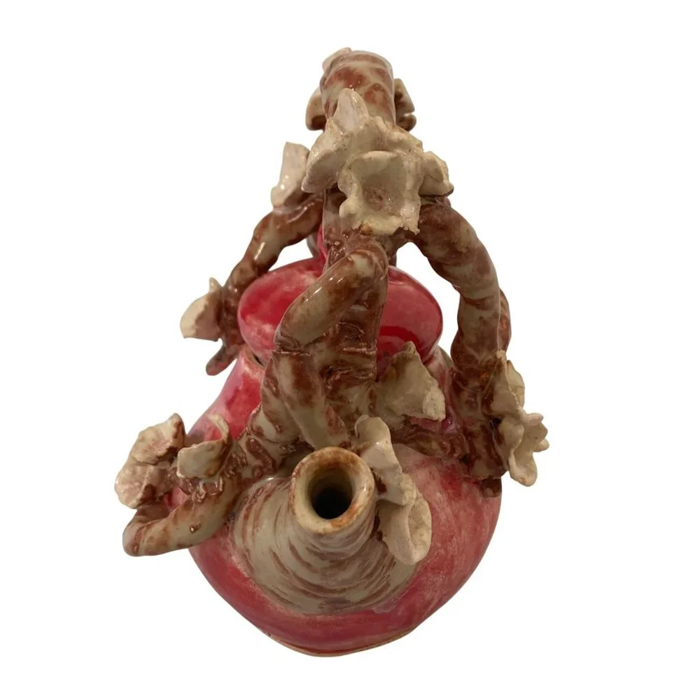 Signed Art Pottery Plum Or Cherry Blossom Arching Branch Teapot